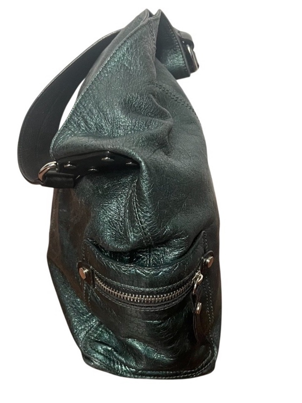 TANO Green Hobo Bag Tote Textured Leather Side Pockets Made in Italy - Picture 3 of 9